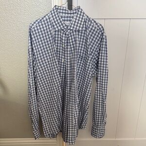 Peter Millar Blue and White Checkered Dress Shirt